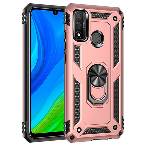 Custodia Silicone e Plastica Opaca Cover con Magnetico Anello Supporto S01 per Huawei Nova Lite 3 Plus Oro Rosa