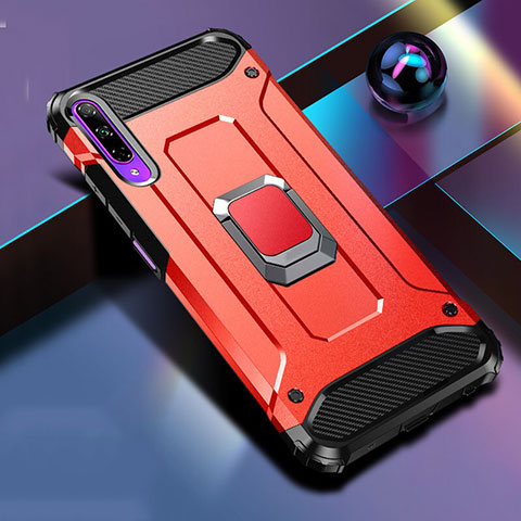 Custodia Silicone e Plastica Opaca Cover con Magnetico Anello Supporto S01 per Huawei P Smart Pro (2019) Rosso
