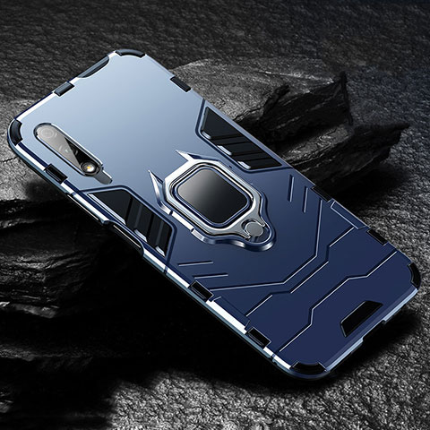 Custodia Silicone e Plastica Opaca Cover con Magnetico Anello Supporto S01 per Huawei P Smart Z (2019) Blu