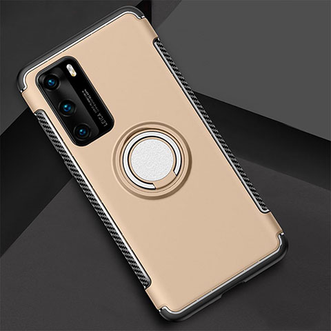 Custodia Silicone e Plastica Opaca Cover con Magnetico Anello Supporto S01 per Huawei P40 Oro