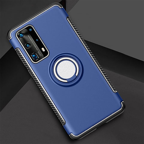 Custodia Silicone e Plastica Opaca Cover con Magnetico Anello Supporto S01 per Huawei P40 Pro+ Plus Blu