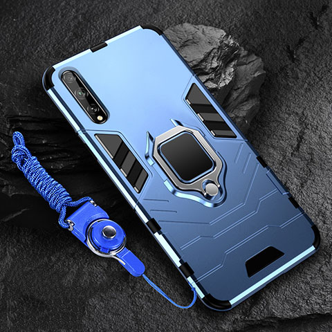 Custodia Silicone e Plastica Opaca Cover con Magnetico Anello Supporto S01 per Huawei Y8p Blu