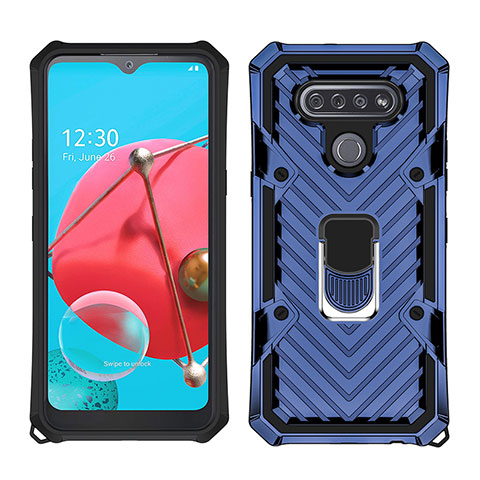 Custodia Silicone e Plastica Opaca Cover con Magnetico Anello Supporto S01 per LG K51 Blu