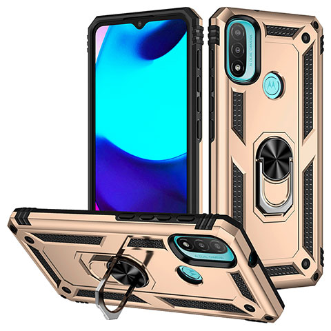 Custodia Silicone e Plastica Opaca Cover con Magnetico Anello Supporto S01 per Motorola Moto E20 Oro