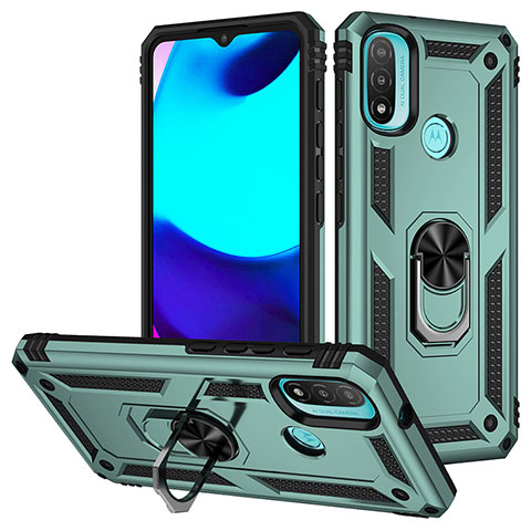 Custodia Silicone e Plastica Opaca Cover con Magnetico Anello Supporto S01 per Motorola Moto E20 Verde