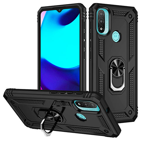 Custodia Silicone e Plastica Opaca Cover con Magnetico Anello Supporto S01 per Motorola Moto E40 Nero