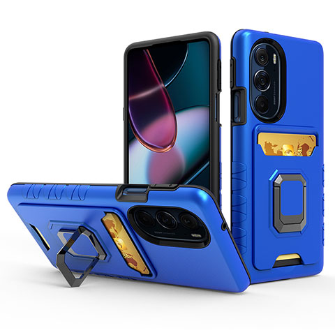 Custodia Silicone e Plastica Opaca Cover con Magnetico Anello Supporto S01 per Motorola Moto Edge X30 5G Blu