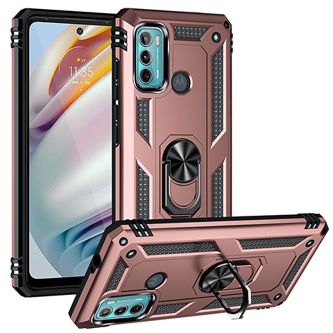 Custodia Silicone e Plastica Opaca Cover con Magnetico Anello Supporto S01 per Motorola Moto G40 Fusion Oro Rosa