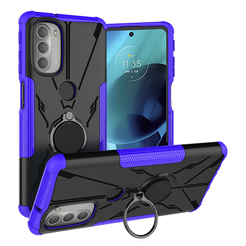 Custodia Silicone e Plastica Opaca Cover con Magnetico Anello Supporto S01 per Motorola Moto G51 5G Viola