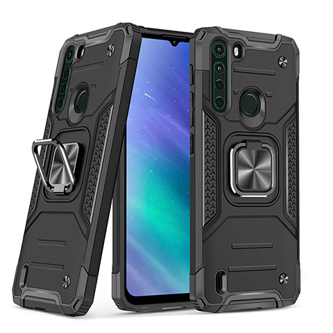 Custodia Silicone e Plastica Opaca Cover con Magnetico Anello Supporto S01 per Motorola Moto One Fusion Nero