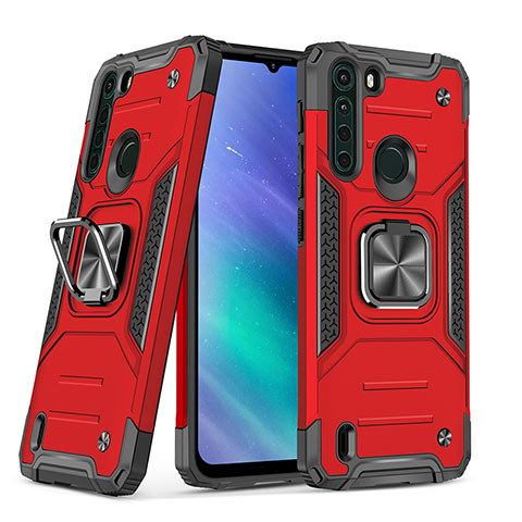 Custodia Silicone e Plastica Opaca Cover con Magnetico Anello Supporto S01 per Motorola Moto One Fusion Rosso