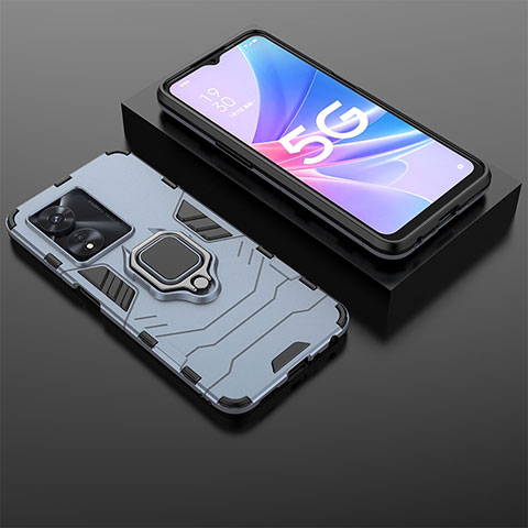 Custodia Silicone e Plastica Opaca Cover con Magnetico Anello Supporto S01 per Oppo A1 Pro 5G Blu