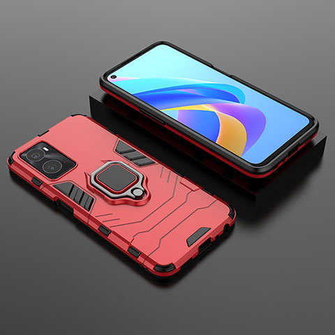 Custodia Silicone e Plastica Opaca Cover con Magnetico Anello Supporto S01 per Oppo A76 Rosso