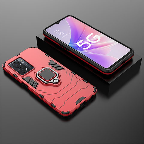 Custodia Silicone e Plastica Opaca Cover con Magnetico Anello Supporto S01 per Oppo K10 5G India Rosso