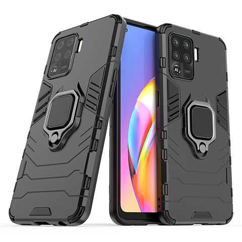 Custodia Silicone e Plastica Opaca Cover con Magnetico Anello Supporto S01 per Oppo Reno5 F Nero