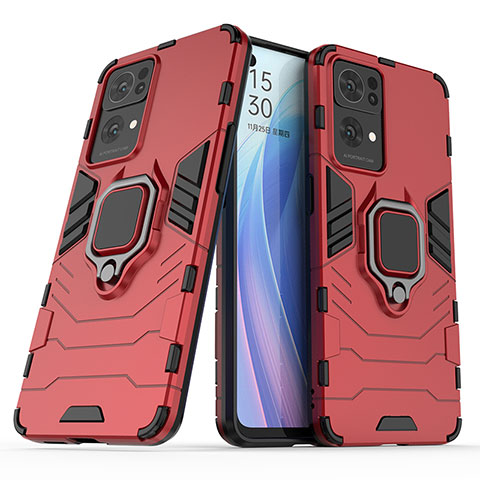 Custodia Silicone e Plastica Opaca Cover con Magnetico Anello Supporto S01 per Oppo Reno7 Pro 5G Rosso