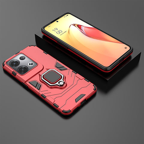 Custodia Silicone e Plastica Opaca Cover con Magnetico Anello Supporto S01 per Oppo Reno8 Pro 5G Rosso