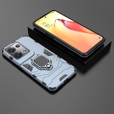 Custodia Silicone e Plastica Opaca Cover con Magnetico Anello Supporto S01 per Oppo Reno9 Pro+ Plus 5G Blu