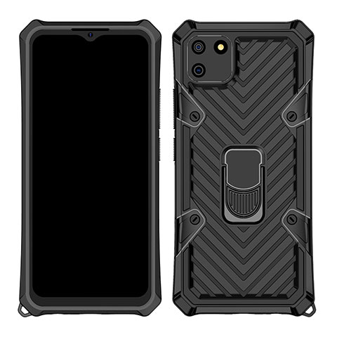 Custodia Silicone e Plastica Opaca Cover con Magnetico Anello Supporto S01 per Realme C11 Nero