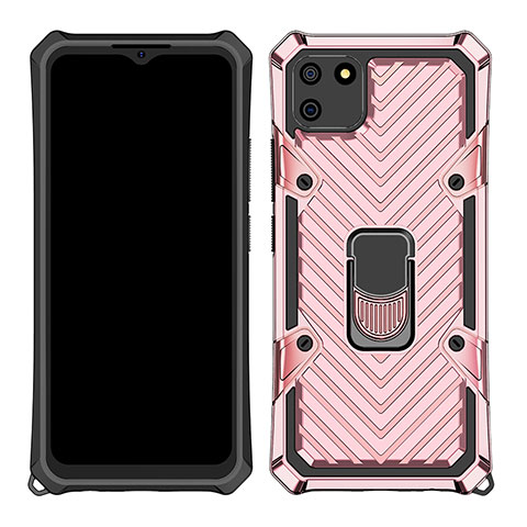 Custodia Silicone e Plastica Opaca Cover con Magnetico Anello Supporto S01 per Realme C11 Oro Rosa