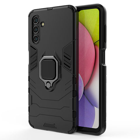 Custodia Silicone e Plastica Opaca Cover con Magnetico Anello Supporto S01 per Samsung Galaxy A04s Nero