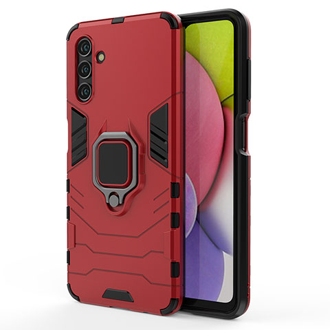 Custodia Silicone e Plastica Opaca Cover con Magnetico Anello Supporto S01 per Samsung Galaxy A04s Rosso