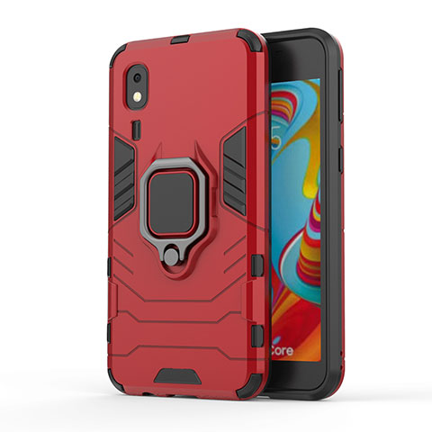 Custodia Silicone e Plastica Opaca Cover con Magnetico Anello Supporto S01 per Samsung Galaxy A2 Core A260F A260G Rosso