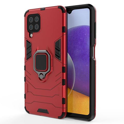 Custodia Silicone e Plastica Opaca Cover con Magnetico Anello Supporto S01 per Samsung Galaxy A22 4G Rosso