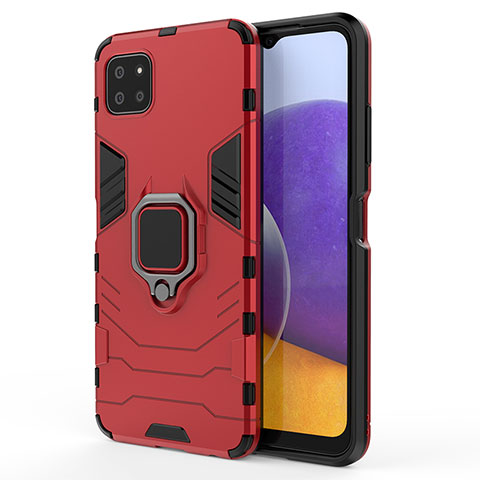 Custodia Silicone e Plastica Opaca Cover con Magnetico Anello Supporto S01 per Samsung Galaxy A22s 5G Rosso