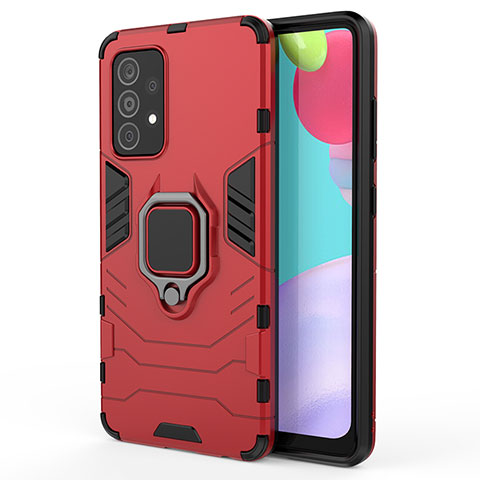 Custodia Silicone e Plastica Opaca Cover con Magnetico Anello Supporto S01 per Samsung Galaxy A52 4G Rosso