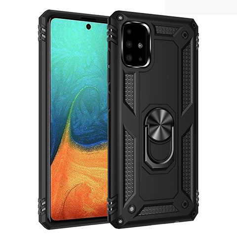 Custodia Silicone e Plastica Opaca Cover con Magnetico Anello Supporto S01 per Samsung Galaxy A71 4G A715 Nero