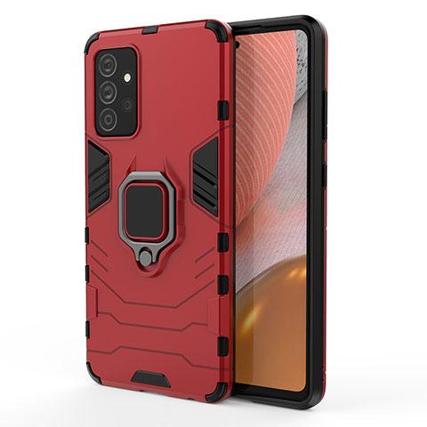 Custodia Silicone e Plastica Opaca Cover con Magnetico Anello Supporto S01 per Samsung Galaxy A72 4G Rosso