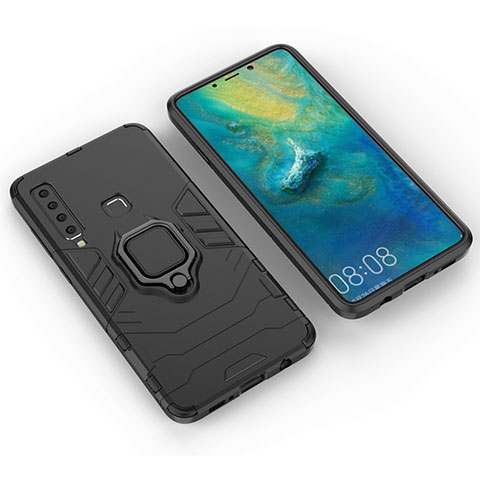 Custodia Silicone e Plastica Opaca Cover con Magnetico Anello Supporto S01 per Samsung Galaxy A9 Star Pro Nero