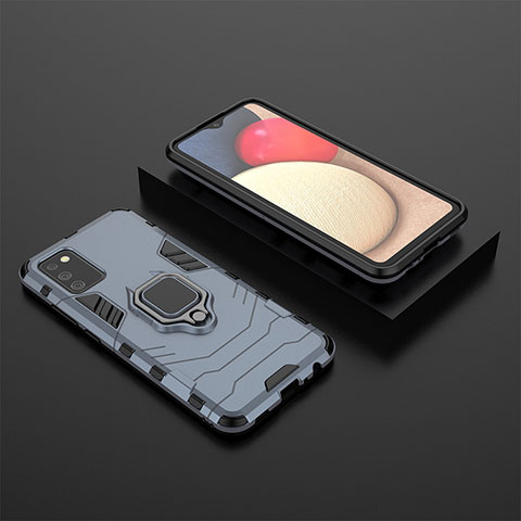 Custodia Silicone e Plastica Opaca Cover con Magnetico Anello Supporto S01 per Samsung Galaxy F02S SM-E025F Blu