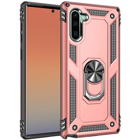 Custodia Silicone e Plastica Opaca Cover con Magnetico Anello Supporto S01 per Samsung Galaxy Note 10 Oro Rosa