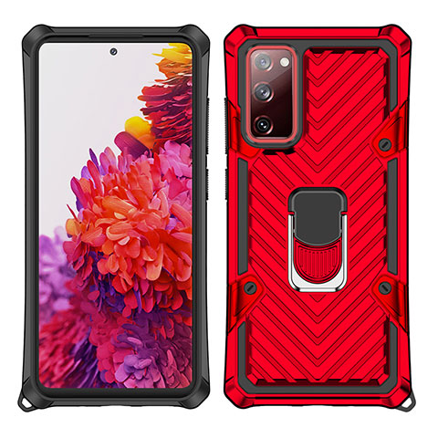 Custodia Silicone e Plastica Opaca Cover con Magnetico Anello Supporto S01 per Samsung Galaxy S20 FE 4G Rosso