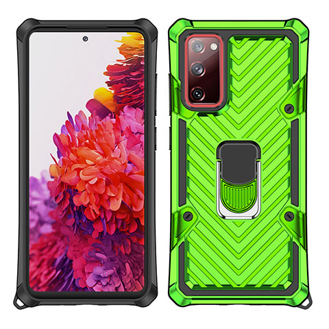 Custodia Silicone e Plastica Opaca Cover con Magnetico Anello Supporto S01 per Samsung Galaxy S20 FE 4G Verde Pastello