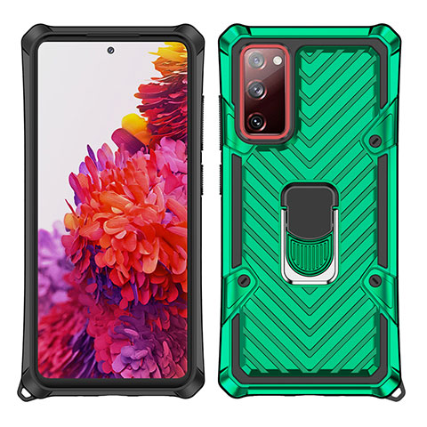 Custodia Silicone e Plastica Opaca Cover con Magnetico Anello Supporto S01 per Samsung Galaxy S20 FE 5G Verde