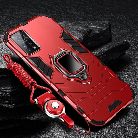 Custodia Silicone e Plastica Opaca Cover con Magnetico Anello Supporto S01 per Xiaomi Mi 10T Pro 5G Rosso