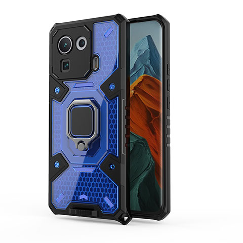 Custodia Silicone e Plastica Opaca Cover con Magnetico Anello Supporto S01 per Xiaomi Mi 11 Pro 5G Blu