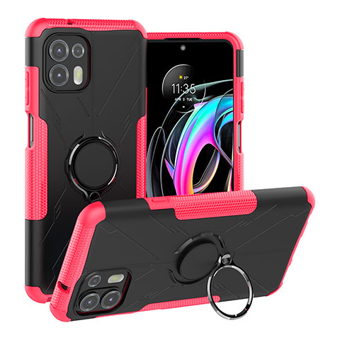 Custodia Silicone e Plastica Opaca Cover con Magnetico Anello Supporto S02 per Motorola Moto Edge 20 Lite 5G Rosa Caldo