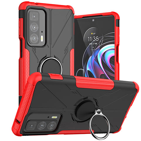 Custodia Silicone e Plastica Opaca Cover con Magnetico Anello Supporto S02 per Motorola Moto Edge 20 Pro 5G Rosso