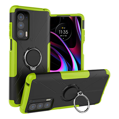 Custodia Silicone e Plastica Opaca Cover con Magnetico Anello Supporto S02 per Motorola Moto Edge (2021) 5G Verde