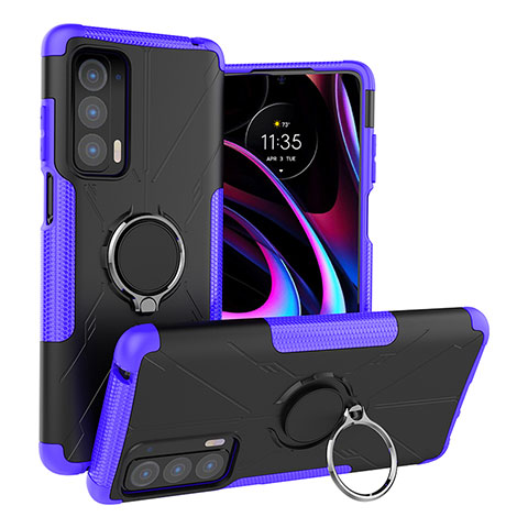 Custodia Silicone e Plastica Opaca Cover con Magnetico Anello Supporto S02 per Motorola Moto Edge (2021) 5G Viola