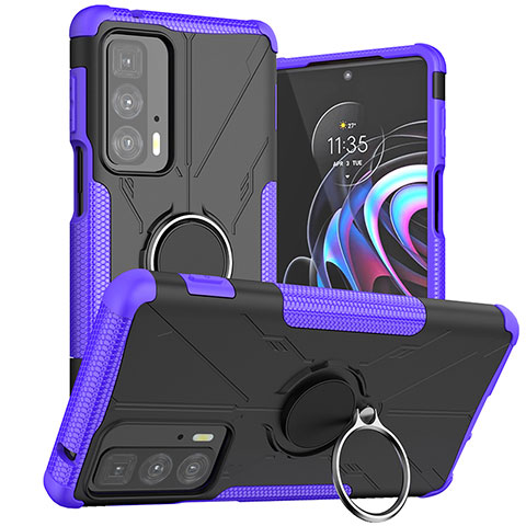 Custodia Silicone e Plastica Opaca Cover con Magnetico Anello Supporto S02 per Motorola Moto Edge S Pro 5G Viola