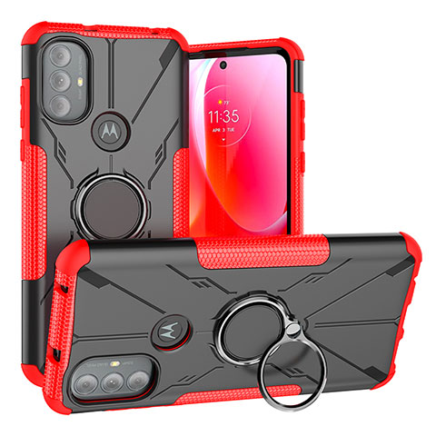 Custodia Silicone e Plastica Opaca Cover con Magnetico Anello Supporto S02 per Motorola Moto G Play Gen 2 Rosso