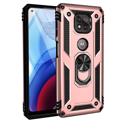 Custodia Silicone e Plastica Opaca Cover con Magnetico Anello Supporto S02 per Motorola Moto G Power (2021) Oro Rosa