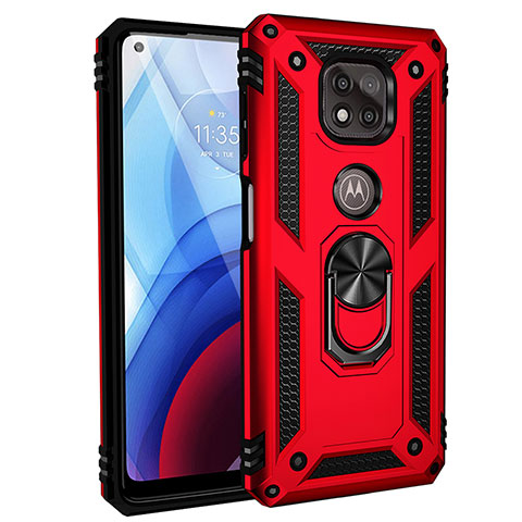 Custodia Silicone e Plastica Opaca Cover con Magnetico Anello Supporto S02 per Motorola Moto G Power (2021) Rosso