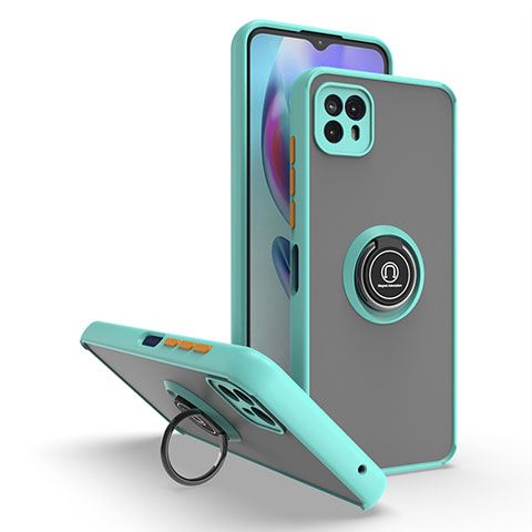 Custodia Silicone e Plastica Opaca Cover con Magnetico Anello Supporto S02 per Motorola Moto G50 5G Ciano