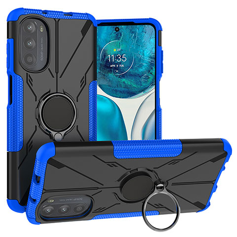 Custodia Silicone e Plastica Opaca Cover con Magnetico Anello Supporto S02 per Motorola MOTO G52 Blu